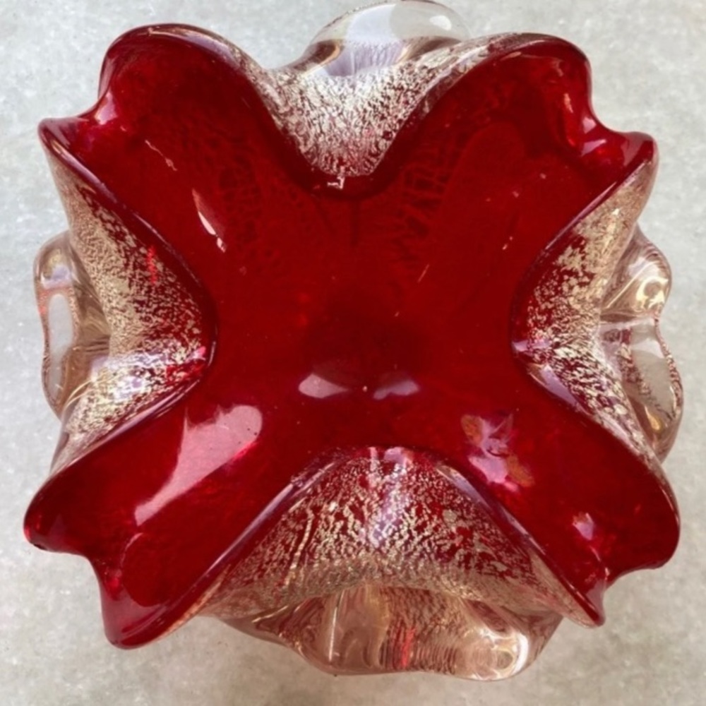 Murano Red Gold Handblown Glass ashtray vintage Tobbacacino